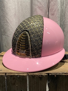 Pink KEP Cromo 2.0 Metal Polo ridehjelm med guld detaljer og swarovski krystaller.